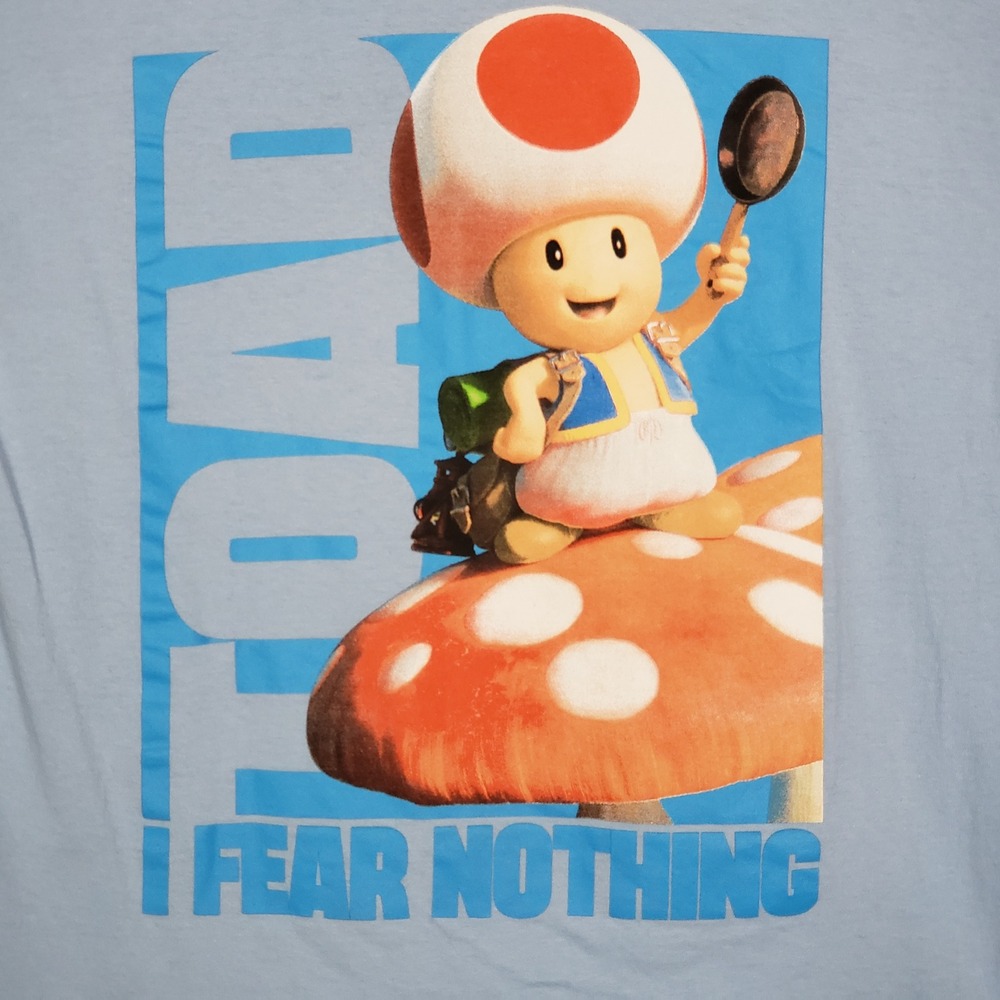 Super Mario Bros Movie M Toad Fear Nothing Graphic Tee Shirt Blue Video Game